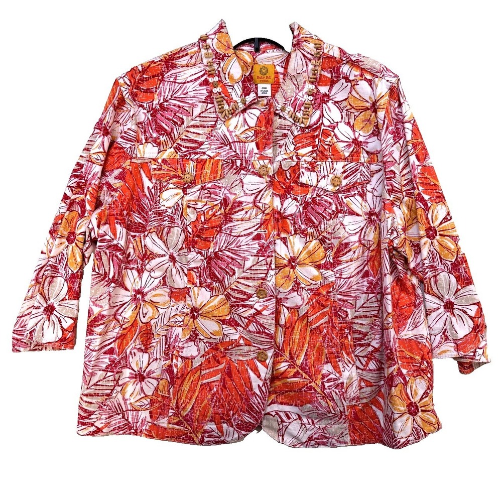 Ruby Rd Blazer Womens‎ 24 Red Orange Floral Boho Beads Cottagecore Coquette